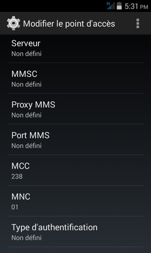 Sélectionnez le bouton du Menu
