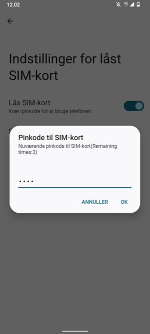 Indtast Nuværende pinkode til SIM-kort og vælg OK