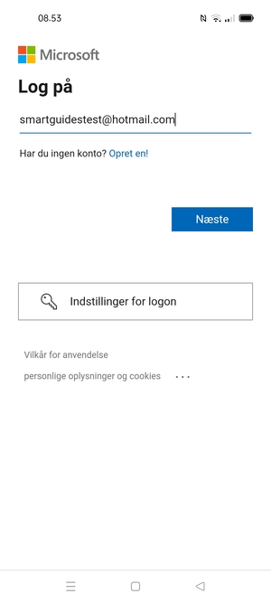 Indtast din e-mailadresse og vælg Næste