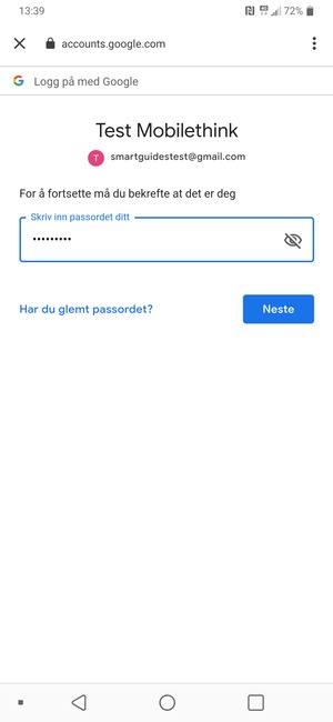 Skriv inn passord og velg Neste