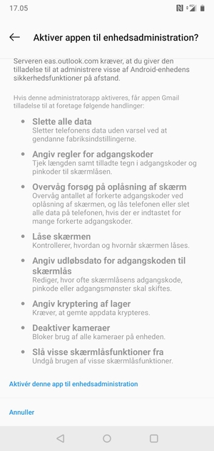 Scroll til og vælg Aktivér denne app til enhedsadministration