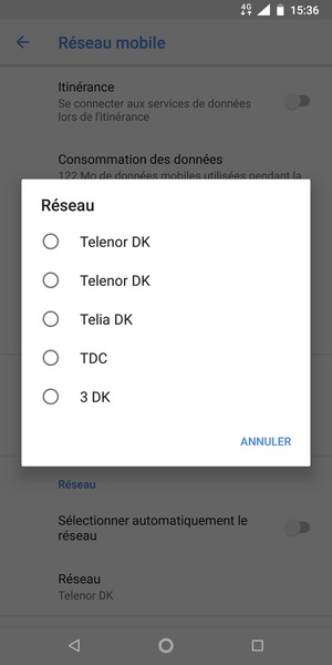 Sélectionnez un opérateur réseau dans la liste