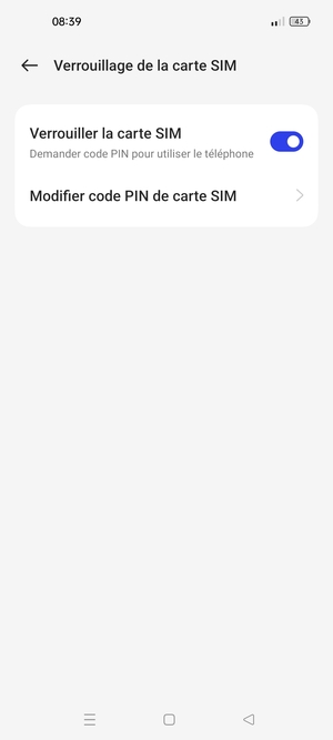 Sélectionnez Modifier code PIN de carte SIM