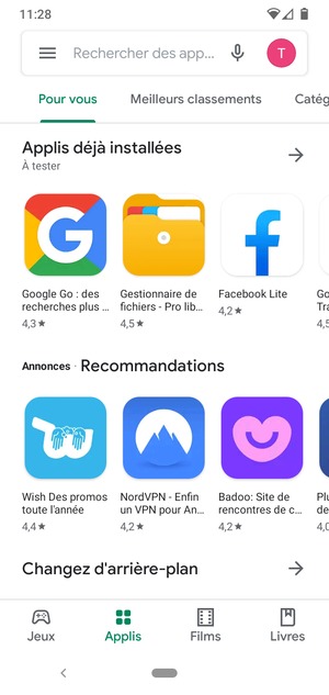 Sélectionnez la barre de Recherche