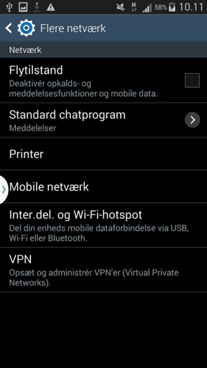 Vælg Mobile netværk