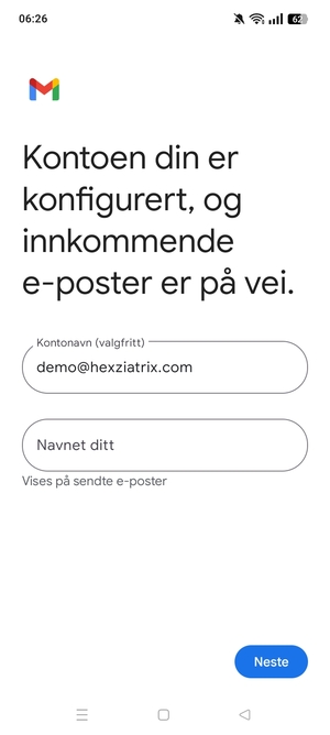 Gi kontoen din et navn, og skriv inn navnet ditt. Velg Neste
