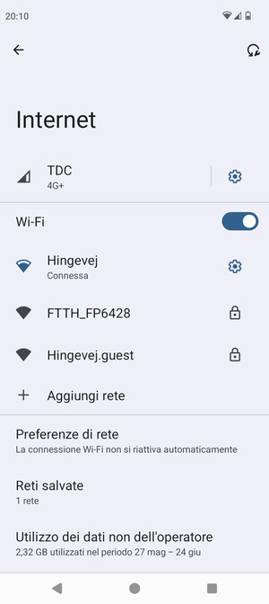 Ora sei connesso alla rete Wi-Fi