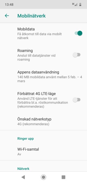 Välj Önskad nätverkstyp