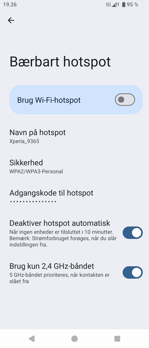 Vælg Adgangskode til hotspot
