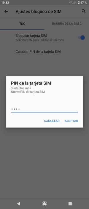 Introduzca su Nuevo PIN de tarjeta SIM y seleccione ACEPTAR