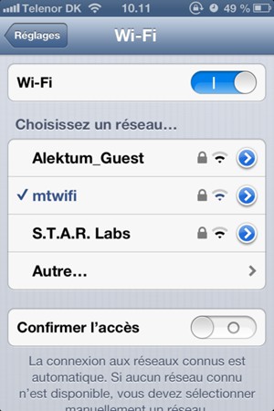 Vous êtes maintenant connecté au réseau Wi-Fi
