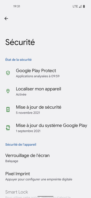 Pour activer votre écran de verrouillage, allez dans le menu Sécurité et sélectionnez Verrouillage de l'écran
