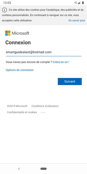 Saisissez votre adresse e-mail et sélectionnez Suivant
