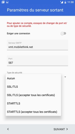 Sélectionnez Aucun puis SUIVANT