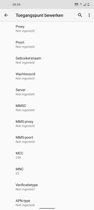 Scroll naar beneden en voer mms-gegevens in