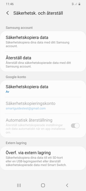 Välj Säkerhetskopiera data