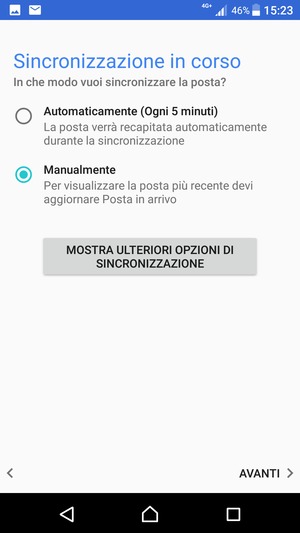 Seleziona la tua opzione preferita e poi AVANTI