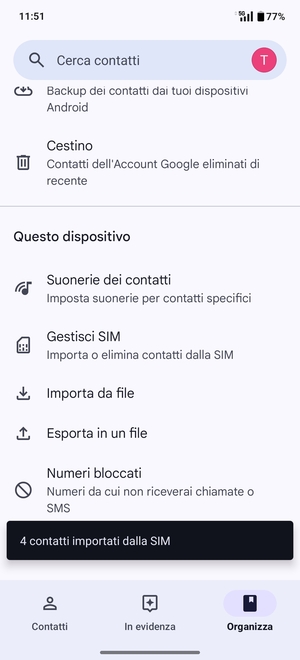 I tuoi contatti verranno salvati sul tuo account Google, e salvati sul tuo telefono la prossima volta che Google sarà sincronizzato.