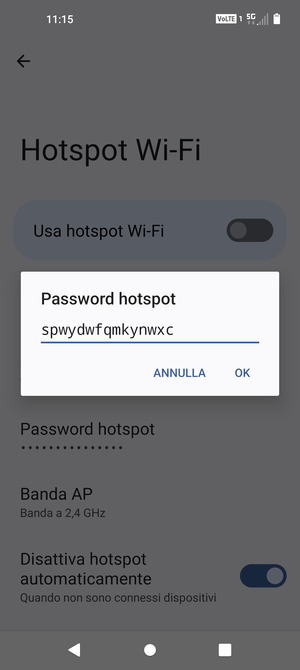 Inserisci una password dell'hotspot Wi-Fi di almeno 8 caratteri e seleziona OK