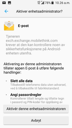 Bla ned og velg Aktivér denne enhetsadministratoren