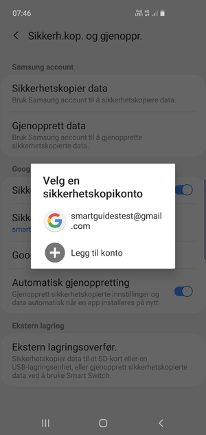 Velg sikkerhetskopi-kontoen din