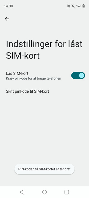 Din PIN-kode til SIM-kort er nu ændret