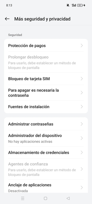 Seleccione  Bloqueo de tarjeta SIM