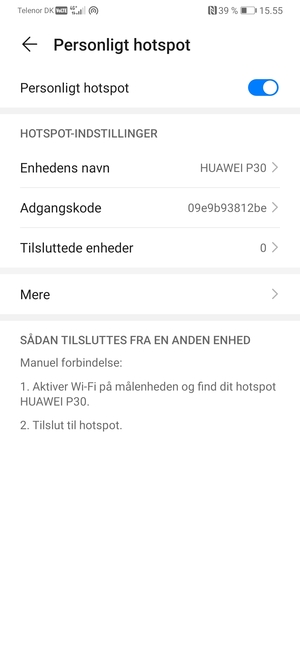 Din telefon er nu sat op til brug som modem