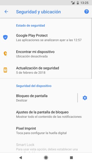 Para activar su bloqueo de pantalla, vaya al menú Seguridad y ubicación y seleccione Bloqueo de pantalla