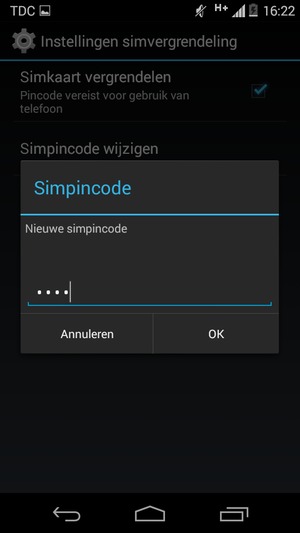 Voer uw Nieuwe simpincode in en selecteer OK