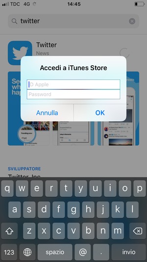 Inserisci Nome utente ID Apple e Password ID Apple e seleziona OK