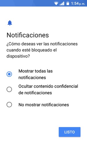 Seleccione la opción deseada y seleccione LISTO