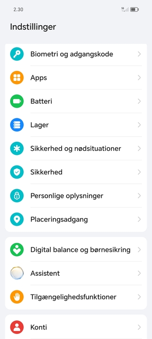 Scroll til og vælg Sikkerhed