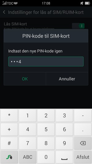 Bekræft din nye PIN-kode til SIM-kort og vælg OK