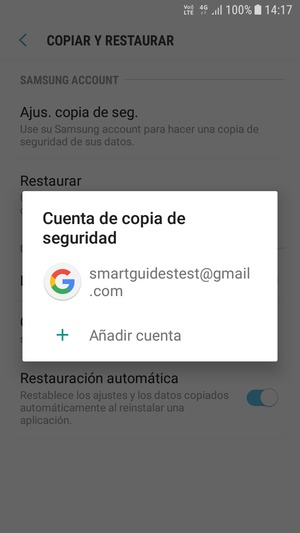 Seleccione su cuenta de copia de seguridad