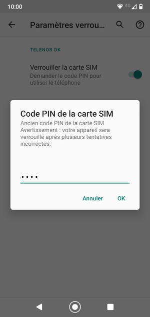 Enter  Ancien code PIN de la carte SIM and select OK