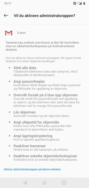Bla til og velg Aktiver administratorappen på denne enheten