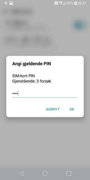 Skriv inn Gjeldende SIM-kort PIN og velg OK