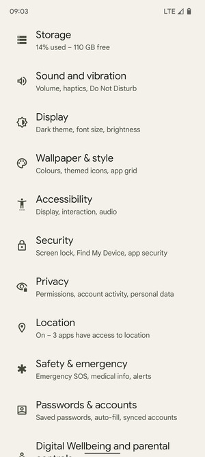 Scroll to and select Security
