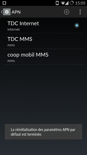 Votre téléphone va être réinitialisé avec les paramètres Internet et MMS par défaut