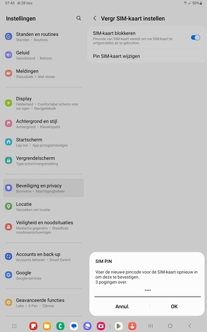 Bevestig uw nieuwe pincode voor de SIM-kaart en selecteer OK