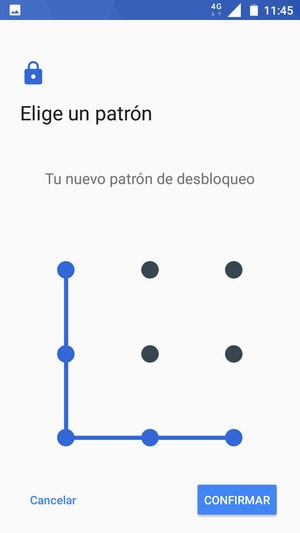 Dibuje de nuevo el patrón de desbloqueo y seleccione CONFIRMAR