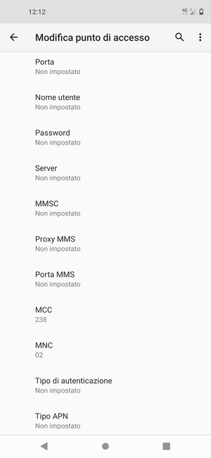 Scorri verso il basso e inserisci le informazioni di internet