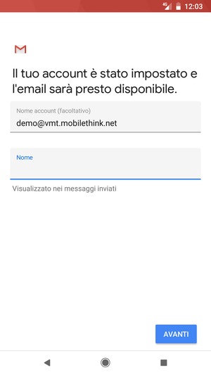 Scegli un nome per il tuo account e inserisci il tuo nome. Seleziona AVANTI