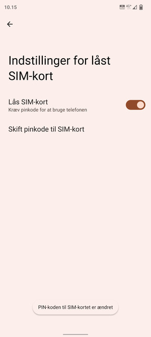 Din PIN-kode til SIM-kort er nu ændret