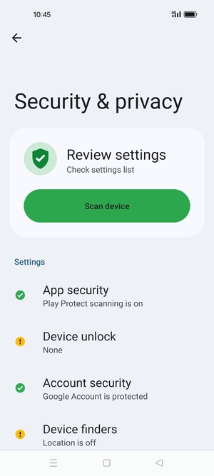 To activate your screen lock, return to the Security & privacy menu and select Device unlock