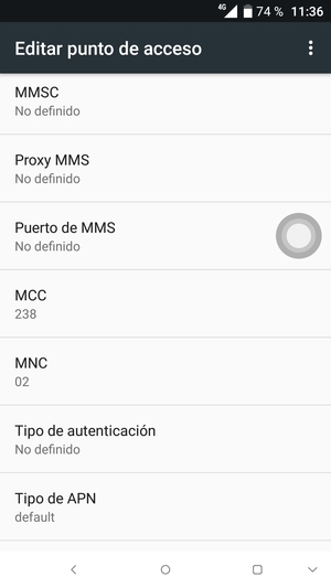Desplácese hacia abajo e introduzca la información MMS