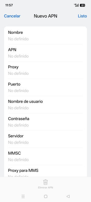 Introduzca la información de MMS