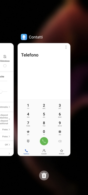 Seleziona l'icona Elimina per chiudere tutte le applicazioni in esecuzione