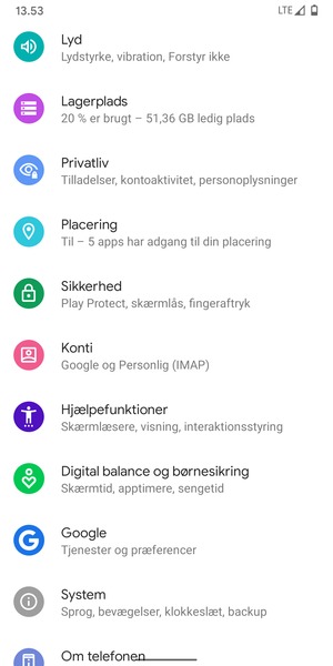 Scroll til og vælg Konti